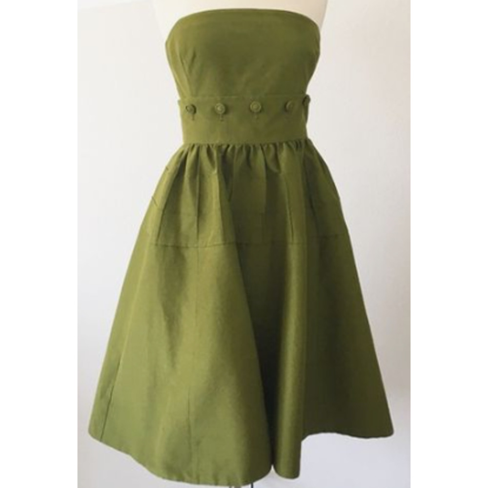 Women's Maeve Anthropologie Green Button Dress Silk Blend Size 4P